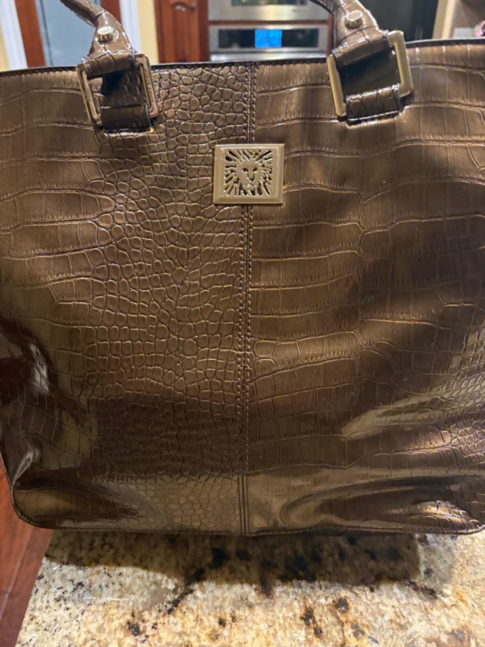 Anne Klein Dark Brown Croc-Embossed Tote